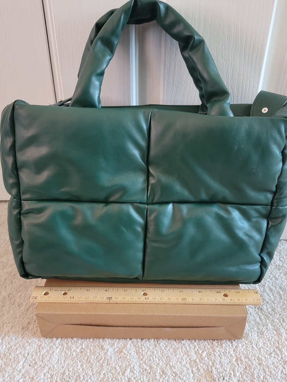 Quilted Padded Handbag  in Emerald Green
